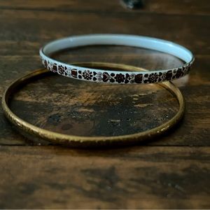Vintage Arta Of Austria Enamel Bracelet plus Vintage Brass Bangle set of 2